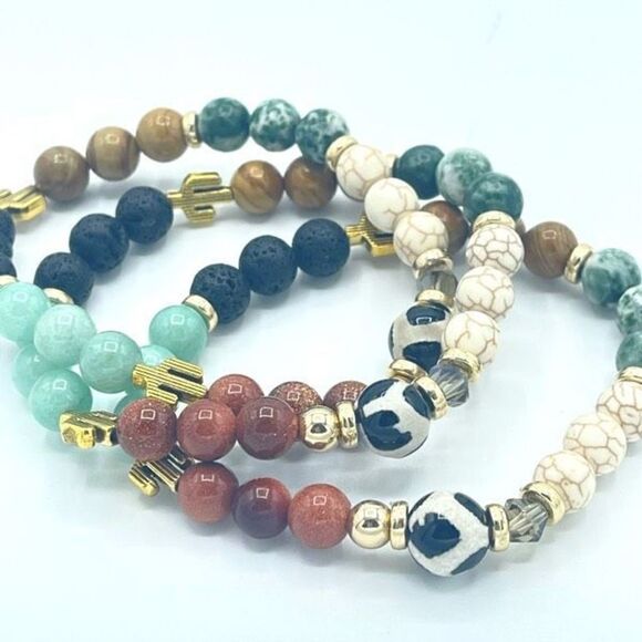 Desert cowgirl bling beaded stretch bracelet ONE NEW sandstone lava amazonite wo - Picture 1 of 7